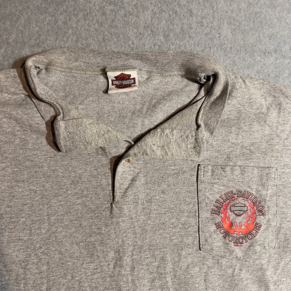 Harley Davidson Henley Shirt Mens XL Gray Grand Junction Colorado Biker Y2K vtg